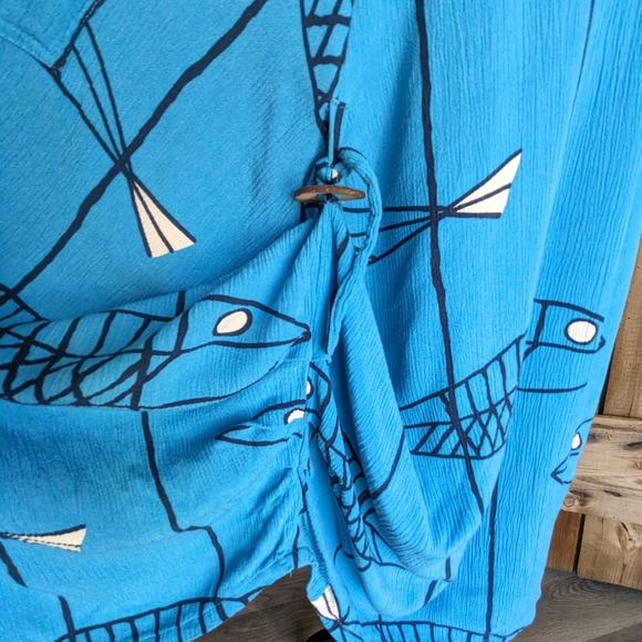 Kaktus Women's Blue Sundress mirror fish print midi rayon Med T-1 - Picture 5 of 10